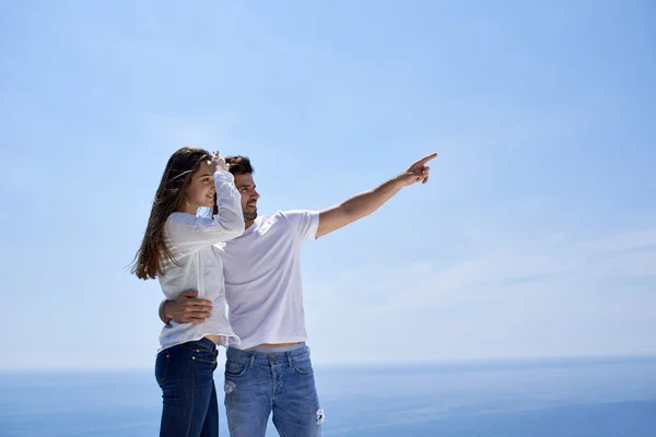 Romantic couple at home outdoor terrace — Stock Photo, Image