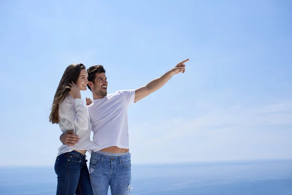 Romantic couple at home outdoor terrace — Stock Photo, Image