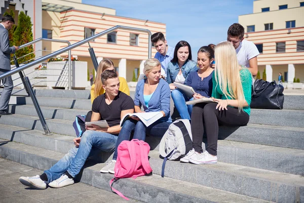 Studenten buiten zitten op stappen — Stockfoto