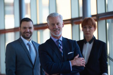 Kıdemli iş adamı ve ekibi ofiste.