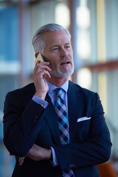 Cep telefonu üzerinde konuşurken üst düzey iş adamı — Stok fotoğraf