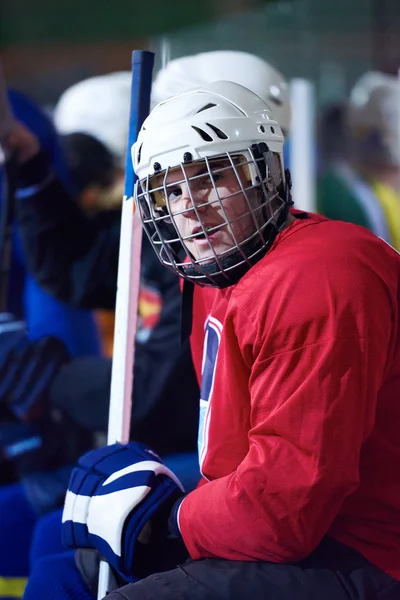 Jugadores de hockey sobre hielo en el banco —  Fotos de Stock