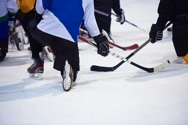 Incontro della squadra di giocatori di hockey su ghiaccio con l'allenatore — Foto Stock