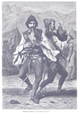 Klasik oymacılık sahnesinde kalabalık bir kasaba meydanında, geleneksel Dalmaçyalı kıyafetleri giymiş ve sazlık enstrüman çalan iki adam vardı. Çadırlarda ve izleyicilerde arka plan ipuçları