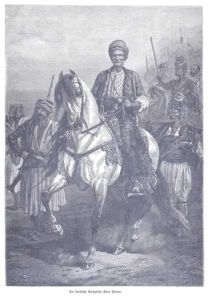 Silahlı muhafızlar ve askerlerle çevrili beyaz bir atın üzerindeki Osmanlı süvari komutanının detaylı bir tarihi çizimi. Sahne, cesaret, liderlik ve kültür mirası temalarını çağrıştırıyor.