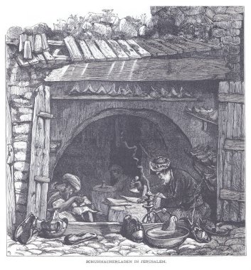 Kırsal bir Kudüs ayakkabı imalathanesinde, yetenekli sanatçılar mum ışığında, deri aletler, ahşap banklar ve basit raflar arasında çalışırlar. Sahne, geleneksel zanaat, adanmışlık ve tarihsel bir ışık saçıyor.