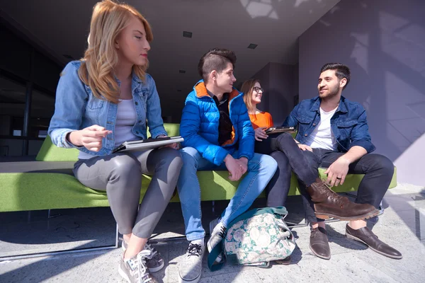 Grupo de estudantes que trabalham em conjunto no projecto escolar — Fotografia de Stock