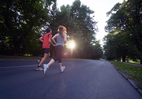 Urban Sports Healthy Couple Jogging — Stock Photo, Image