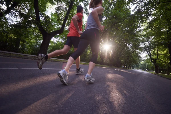 Sportów Miejskich Zdrowa Para Joggingu — Zdjęcie stockowe