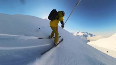 Experience the ultimate winter adventure as senior friends embark on a thrilling helicopter heliskiing tour. They carve through fresh, deep powder snow down pristine mountain slopes under a clear blue