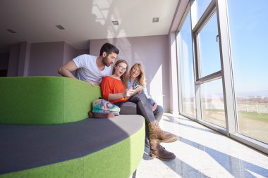 Öğrenci grubu okul projesinde birlikte çalışıyor.