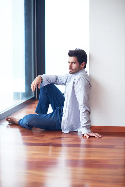 Man drinking first morning coffee — Stock Photo, Image