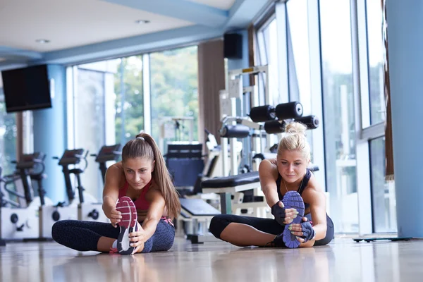 Kadın Egzersiz Fitness Salonunda Kişisel Antrenör Ile Çalışma Dışarı — Stok fotoğraf