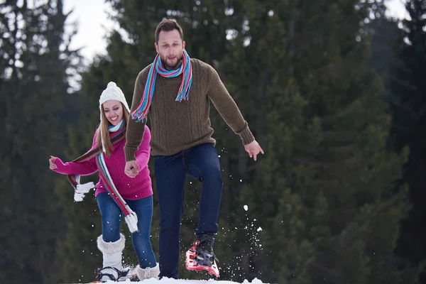 Glückliches Junges Paar Das Spaß Hat Und Einem Schönen Wintertag — Stockfoto