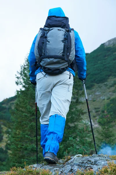 Ventaja hombre con mochila senderismo — Foto de Stock