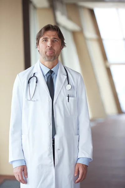 Handsome Doctor Portrait Modern Hospital Clinic Indoors — Stock Photo, Image