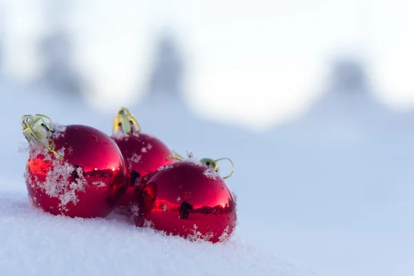 Palla di Natale rossa nella neve fresca — Foto Stock