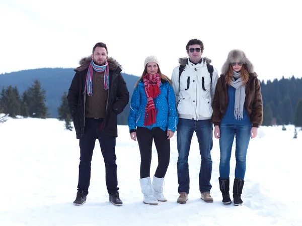 Skupina přátel mít zábavu a relaxaci na zimní dovolenou — Stock fotografie