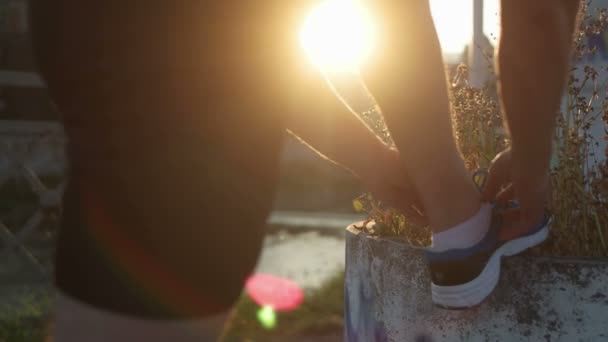 Portrait of handsome jogger at morning — Stock Video