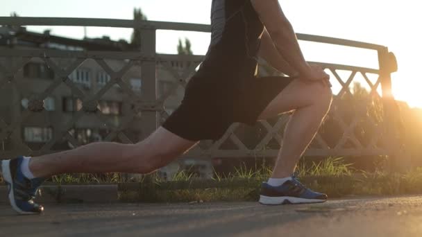 Portrait of handsome jogger at morning — Stock Video