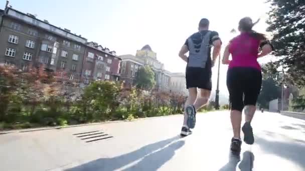 朝のジョギングのカップル — ストック動画
