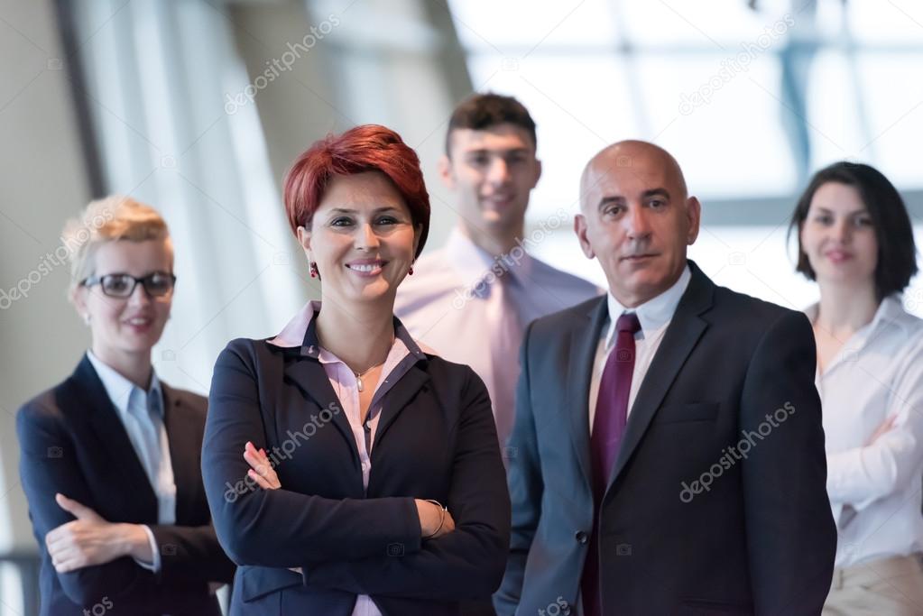 business people group, woman in front  as team leader