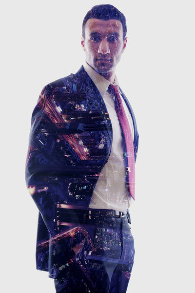 double exposure of business man