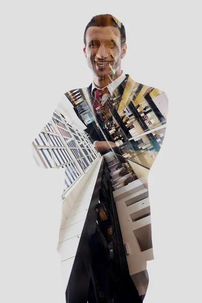 Double exposure of business man — Stock Photo, Image