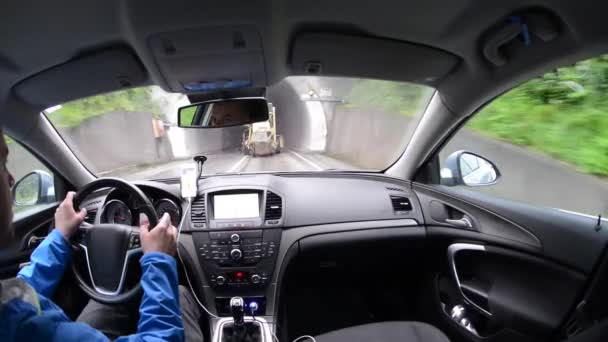 Man driving a car with gps navigation system — Stock Video