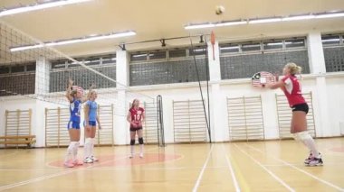Voleybol oynayan bir grup kız.
