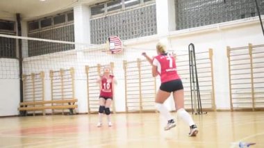 Voleybol oynayan bir grup kız.