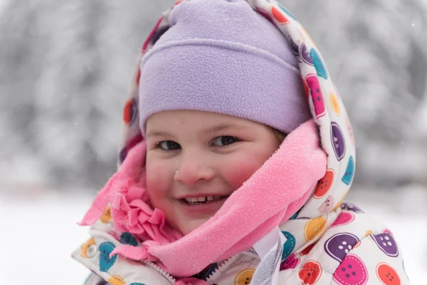 Malá holčička v zasněžené zimní den — Stock fotografie