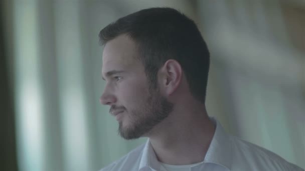 Geschäftsmann mit Bart im modernen Büro — Stockvideo