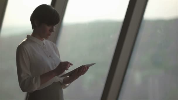 Επιχειρήσεων γυναίκα που εργάζεται στον υπολογιστή tablet — Αρχείο Βίντεο