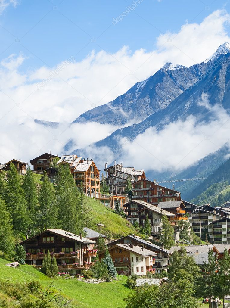 Famous swiss city Zermatt in the valley near the swiss-italian border center of alpine sports