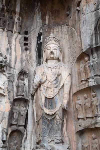 Известные Гроты Лонгмен Статуи Будды Бодхисаттвы Вырезанные Скале Монолита Близ — стоковое фото