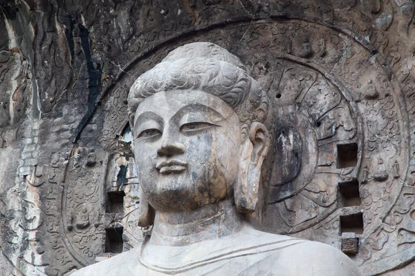 Famosas Grutas Longmen Estátuas Buda Bodhisattvas Esculpidas Rocha Monólito Perto — Fotografia de Stock