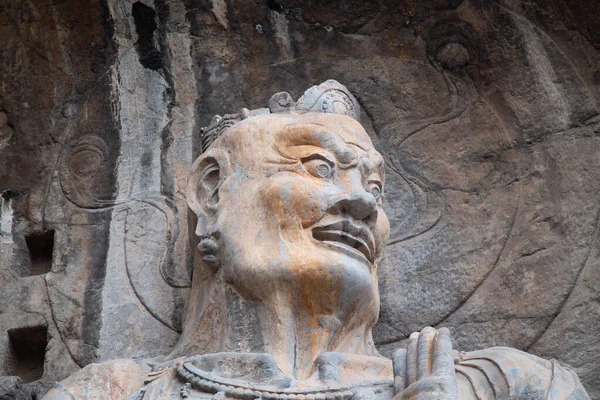 Famosas Grutas Longmen Estátuas Buda Bodhisattvas Esculpidas Rocha Monólito Perto — Fotografia de Stock