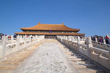 BEIJING, ÇİN - 14 Ekim 2017: Yasak Şehir (Saray Müzesi), Çin imparatorluk sarayı Ming hanedanlığından Qing hanedanlığının sonuna kadar (1420-1912)).