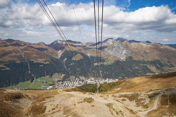 Letecký Pohled Město Davos Jezero Davos Švýcarské Město Známé Místo — Stock fotografie