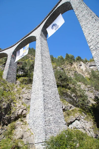 Híres Landwasser Viadukt Közeli Filisur Város Svájci Alpokban — Stock Fotó