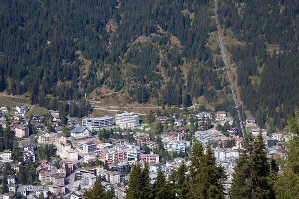 Vista Aérea Ciudad Davos Lago Davos Ciudad Suiza Famoso Lugar —  Fotos de Stock