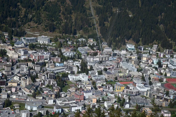 Luchtfoto Van Davos Stad Meer Davos Zwitserse Stad Beroemde Locatie — Stockfoto