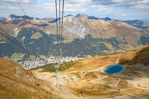 Luchtfoto Van Davos Stad Meer Davos Zwitserse Stad Beroemde Locatie — Stockfoto