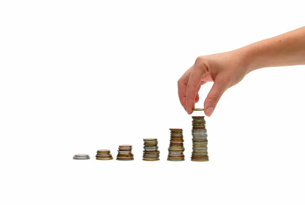 Hand coins stacks — Stock Photo, Image