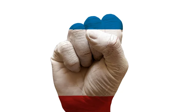 Man hand vuist geschilderd land vlag van de Krim — Stockfoto