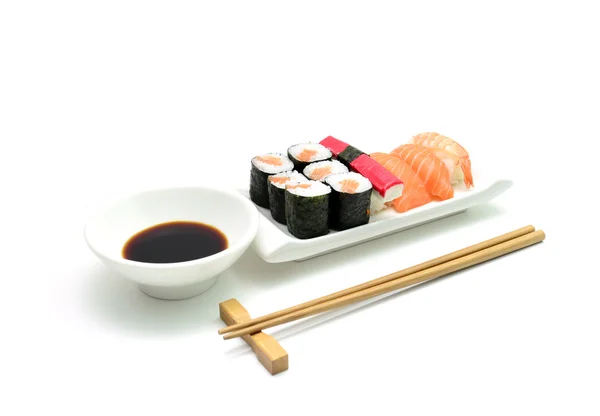 Salmon and surimi sushi — Stock fotografie