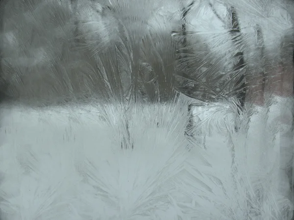 Frostiges Muster am Winterfenster — Stockfoto