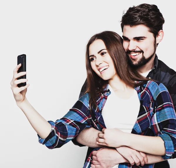 Loving couple making selfie — Stock Photo, Image