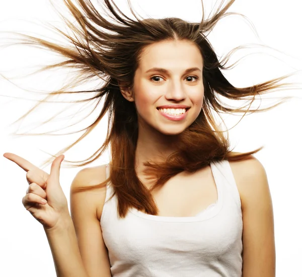 Pretty girl with great fly-away hair — Stock Photo, Image